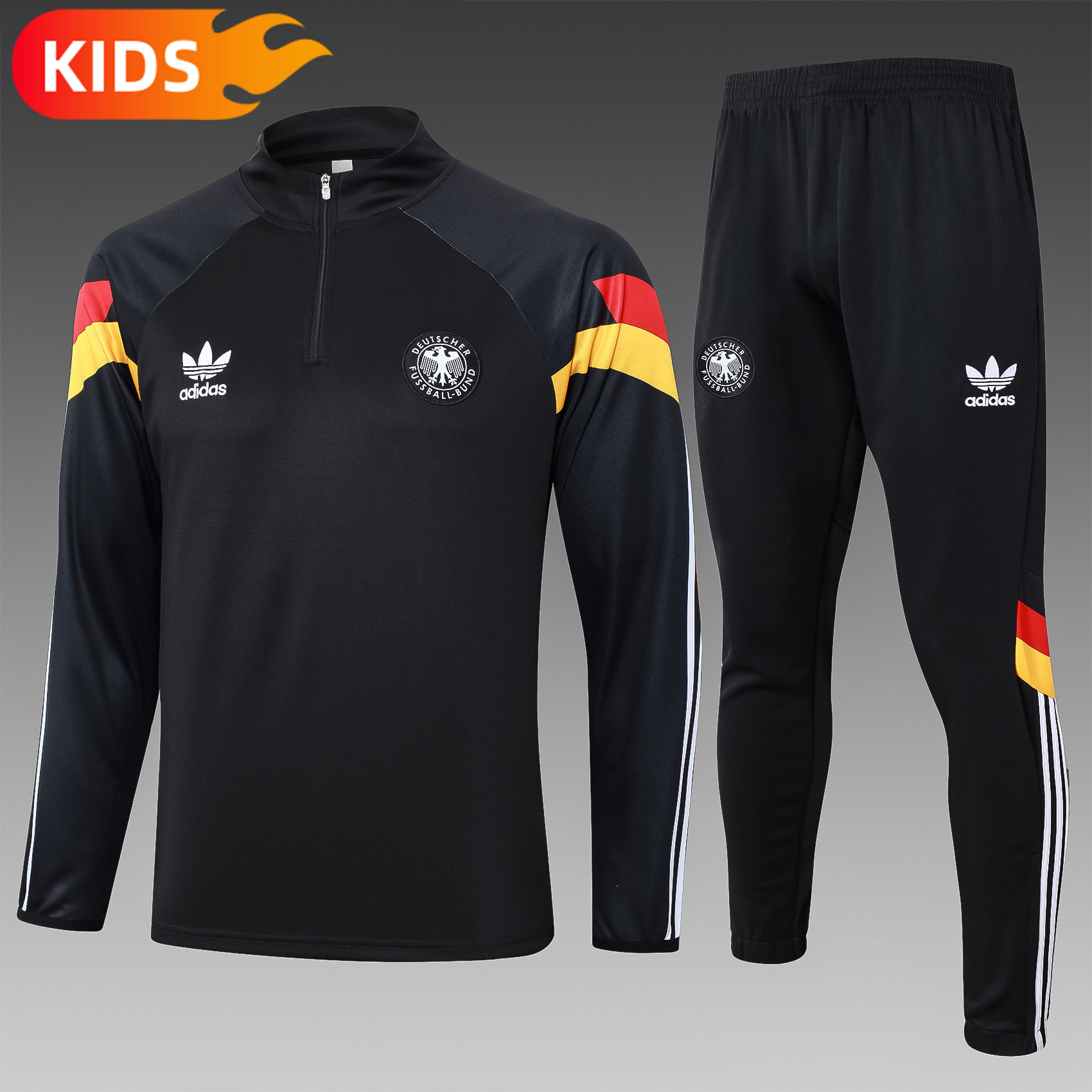 2024/2025 Germany Half-Pull Training Wear Black Football Shirt Kids Size
