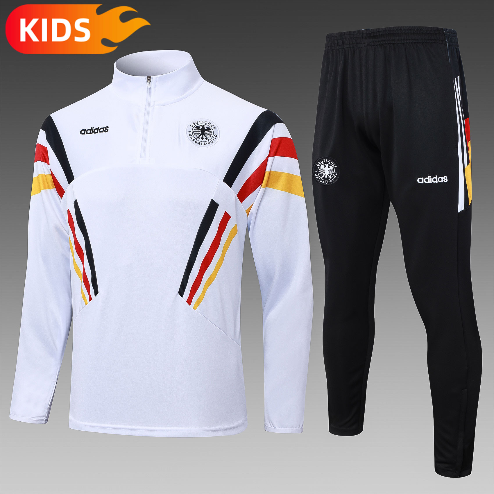 2024/2025 Germany Half-Pull Training Wear White Football Shirt Kids Size